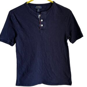 Polo Ralph Lauren Boy’s Blue Buttoned SS Henley Flag Size Large 14-16 GUC